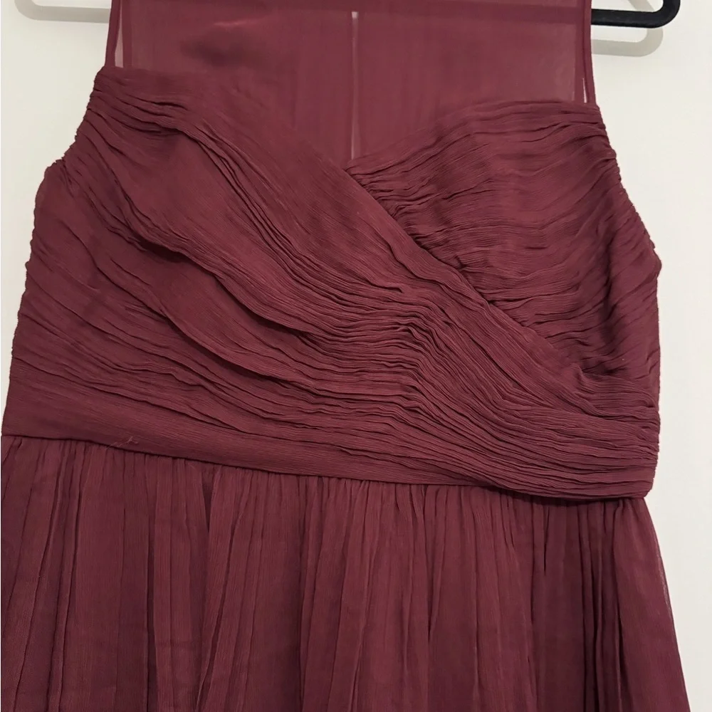 J. Crew Red Ruched Midi Dress V-Neck Sleeveless 100% Silk